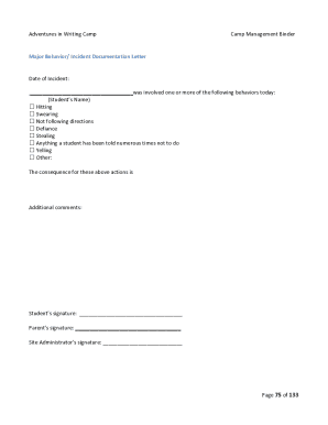 Major Behavior/ Incident Documentation Letter