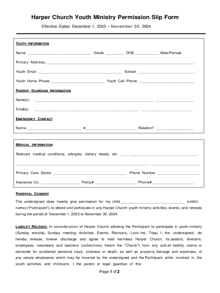 2024-2025 Parental Consent Form for North Raleigh UMC Preview on Page 1