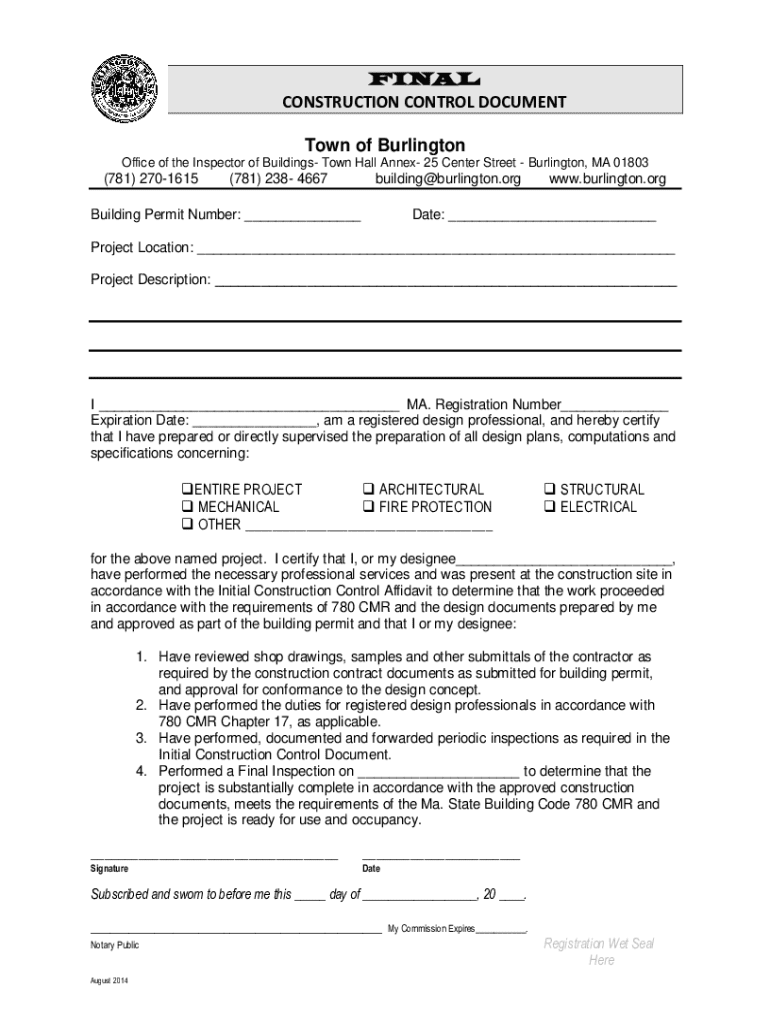 construction control requirements town of burlington Preview on Page 1