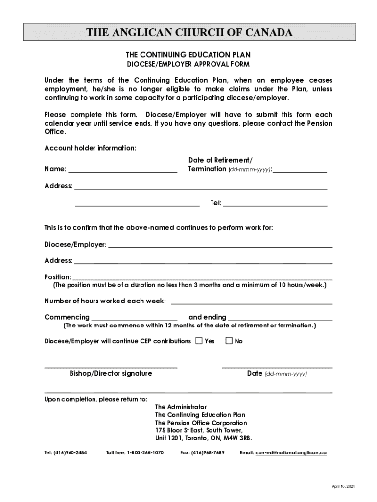 the continuing education plan retirement termination form Preview on Page 1
