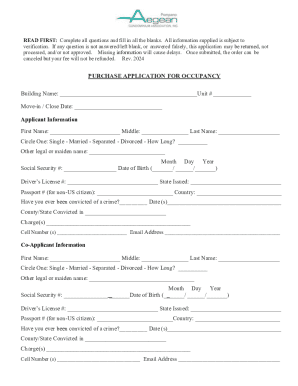 Purchase Application for Occupancy