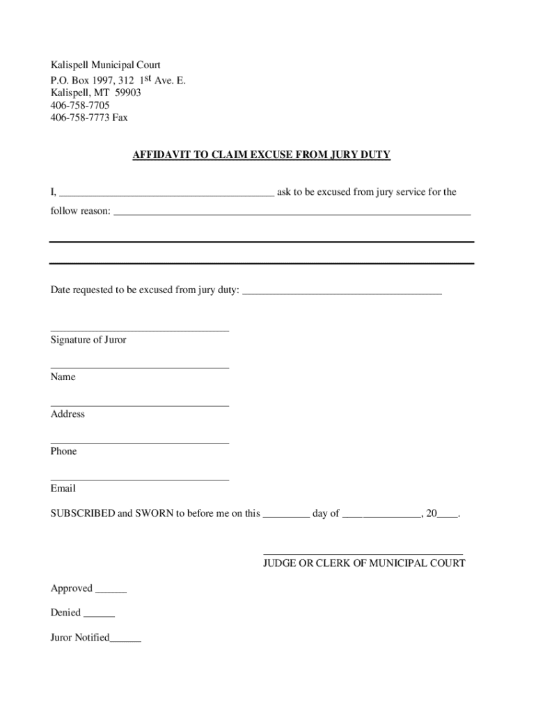 Affidavit to Claim Excuse Preview on Page 1