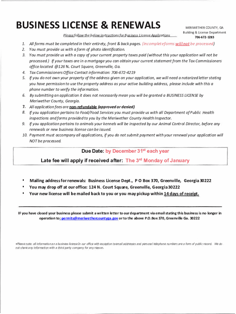 Fillable Online BUSINESS LICENSE & RENEWALS Fax Email Print pdfFiller