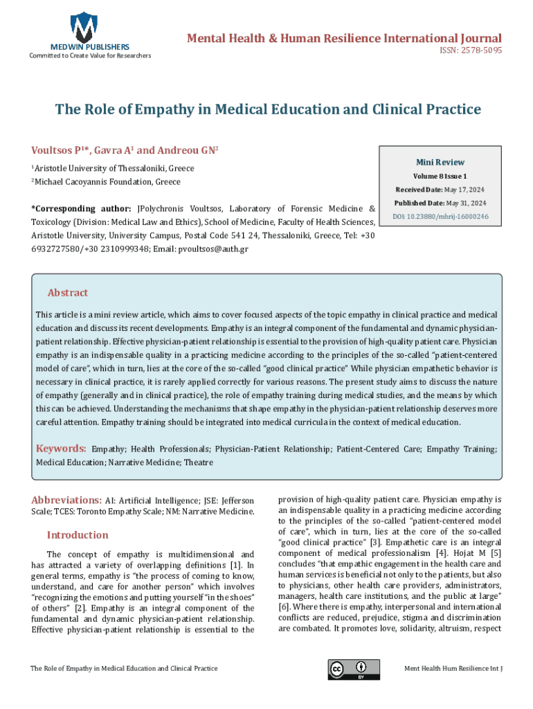 Fillable Online Empathy In Medical Education And Practice Enhancing