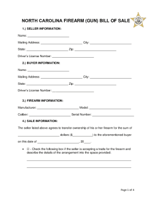 North Carolina Firearm Bill of Sale (Free Template)