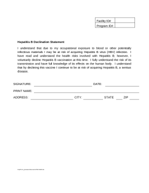 Mandatory Hepatitis B Vaccine Declination Authorization