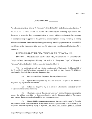 An ordinance amending Chapter 7, Animals, of the Dallas City Code by amending Sections 75