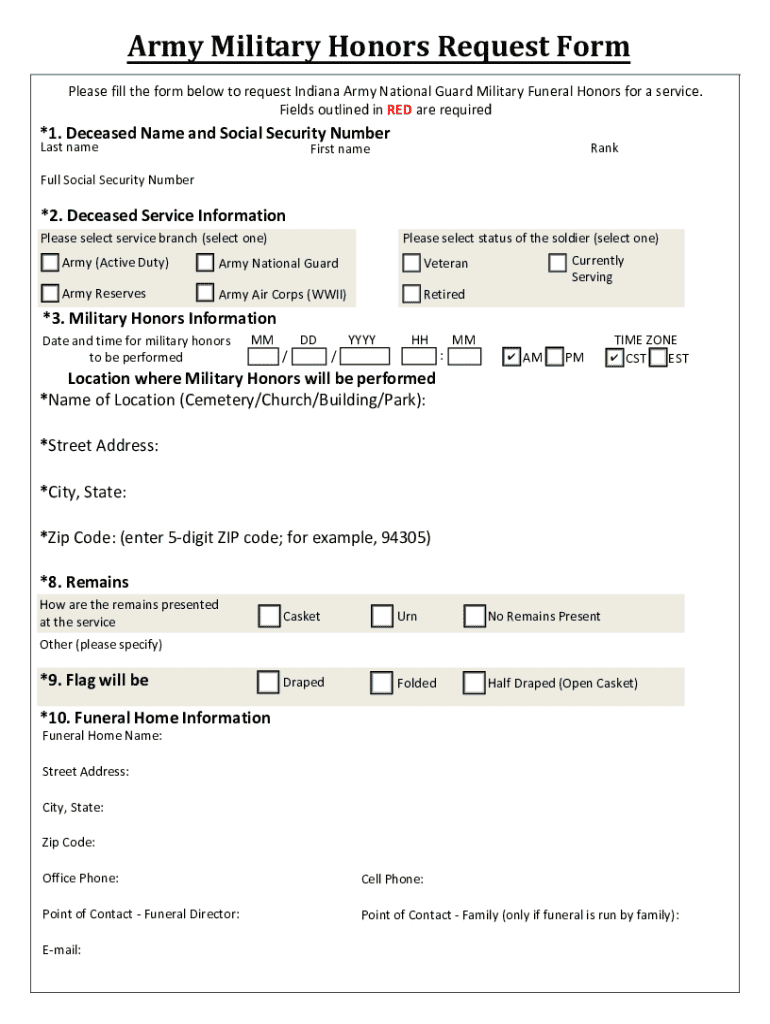 Fillable Online Request For Military Honors Please fill the form