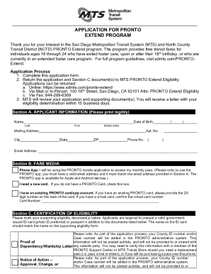application for pronto extend program