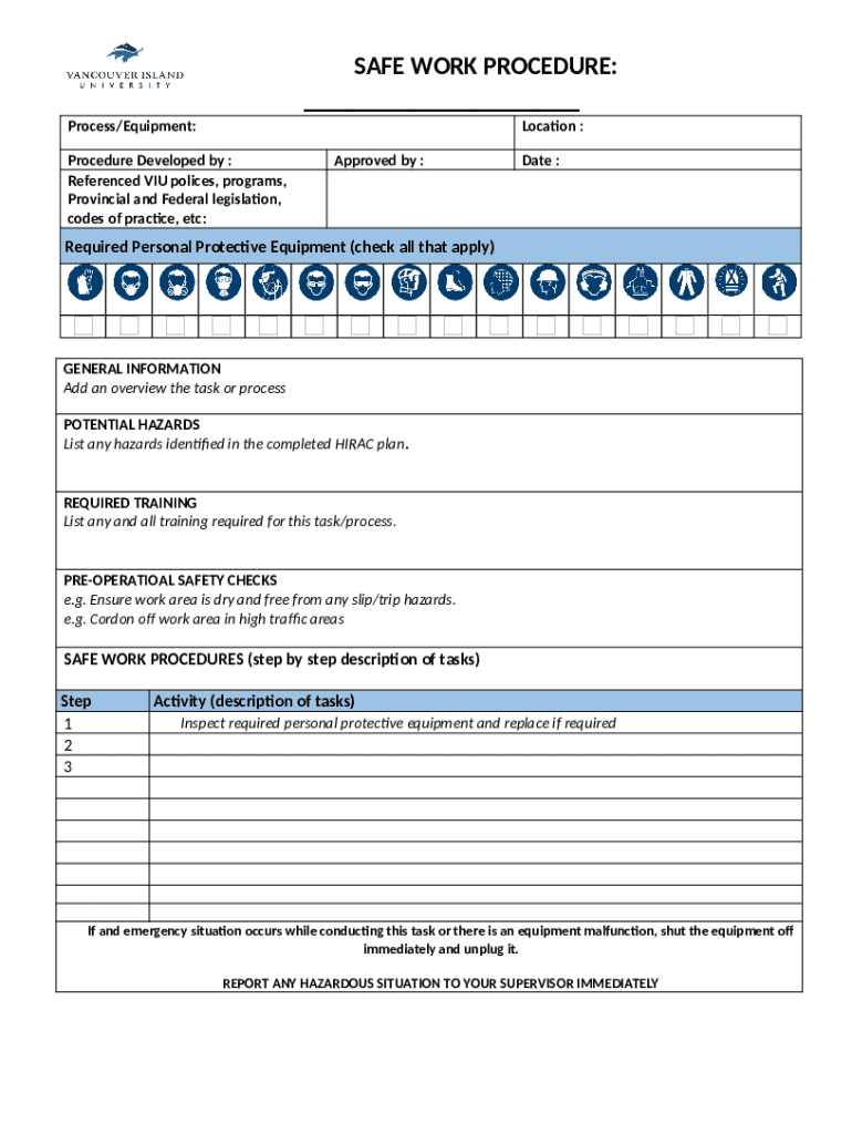 Safe Work Procedure Template - Blank Fillable Template | Fill Out ...
