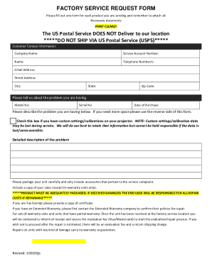 FACTORY SERVICE REQUEST FORM The US Postal ... - JVC
