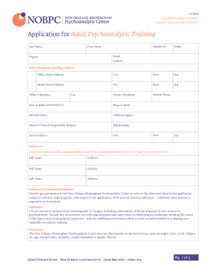 Application for the Psychoanalytic Training Program