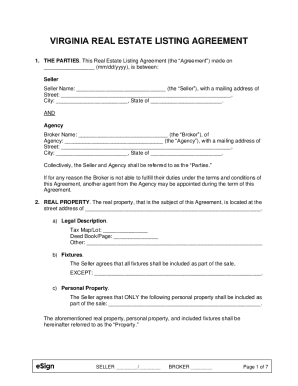 Virginia Real Estate Agent Listing Agreement