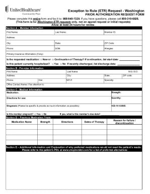 Exception to Rule (ETR) Request (Washington) Prior Authorization Form - Community Plan. Use this paper fax form to submit requests for the following state plans