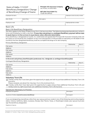 State of Idaho Beneficiary Designation / Change of Beneficiary / Change of Name Form