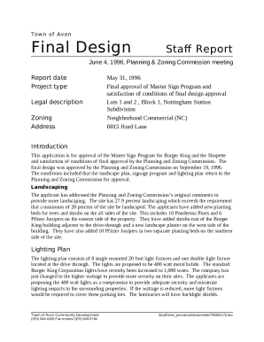 Town of Avon-staff report to Planning and Zoning Commisison on Burger King Signage. Burger King, signage, and approval of landscaping and street lighting