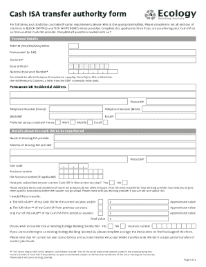 Your cash ISA transfer authority form