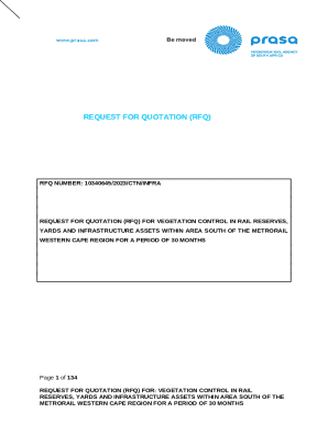 REQUEST FOR QUOTATION (RFQ) FOR VEGETATION CONTROL IN RAIL RESERVES, YARDS AND INFRASTRUCTURE ASSETS WITHIN AREA SOUTH OF THE METRORAIL WESTERN CAPE REGION FOR A PERIOD OF 30 MONTHS