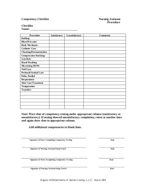 Competency ChecklistNursing AssistantProcedure Checklist