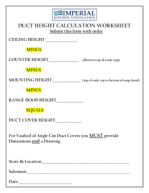 Worksheet for Commercial Cooking Hood &amp; Exhaust System