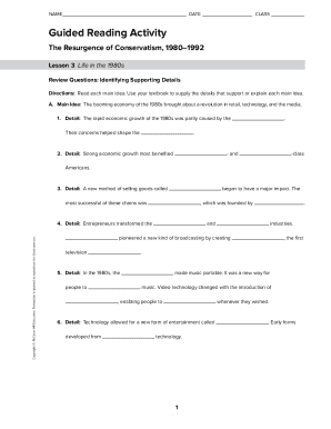 Guided Reading Activity, The Resurgence of Conservatism, 19801992, Lesson 3