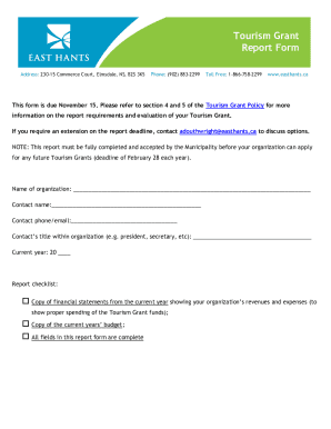 Tourism Grant Report Form