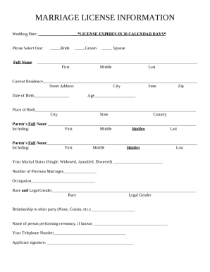 Wedding Date: *LICENSE EXPIRES IN 30 CALENDAR DAYS*