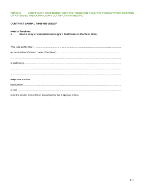 FORM A1:CERTIFICATE CONFIRMING THAT THE TENDERER READ THE PRESENTATION BRIEFING OR ATTENDED THE COMPULSORY CLARIFiCATION MEETING