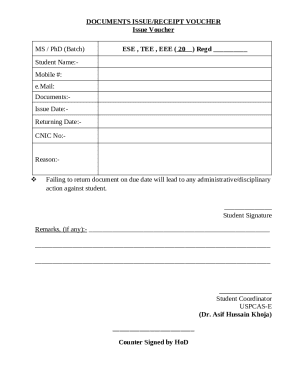 Cash Receipts Voucher Forward to the Bursar's Office