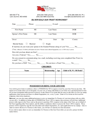 Gun Trust Worksheet - Silver and Gold