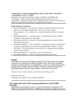 Comments on Recommendations from Task Force Members