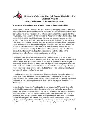 Agreement for Assumption of Risk, Consent for Emergency ...