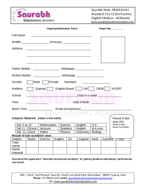 Inquiry/Admission FormFoam No