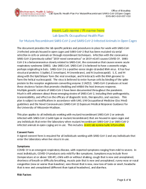 Lab Specific Health Plan for SARS-CoV-2/COVID-19 ...