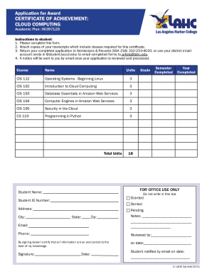 cloud computing certificate form