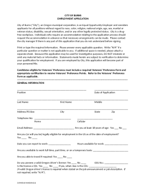 City of Burns Employment Application