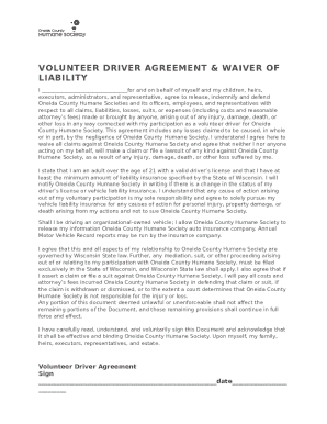 Volunteer Driver Agreement &amp; Waiver of Liability
