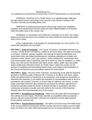 ordinance granting to pacific gas and electric company, its