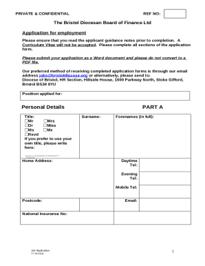Guidance for completing the DBF job application Doc Template