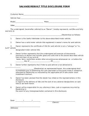 SALVAGE/REBUILT TITLE DISCLOSURE FORM