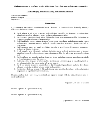 Undertaking by Student for Safety and Security Measures