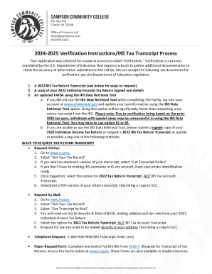 2024-2025 Verification Instructions/IRS Tax Transcript ...