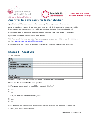 Application Form 30 hours - Partner is not a Foster Carer