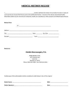 I hereby authorize the release of my medical records or copies of such records and request that they be sent to the facility listed below