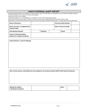 haccp internal audit report