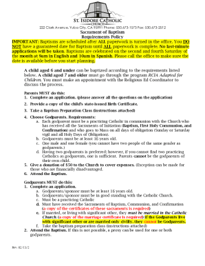 Sacrament of Baptism Requirements Policy IMPORTANT