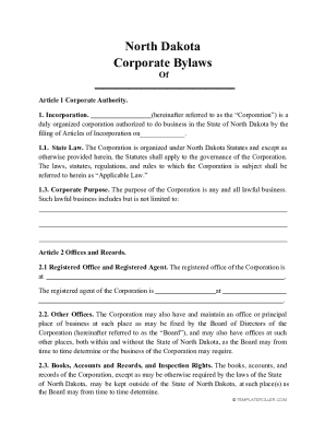 North Dakota Corporate Bylaws Template - Secretary of State