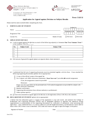 Form CAR 32 Appeal against Decision on Subject Results