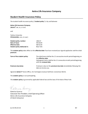 The student health insurance policy (student policy) is by and between