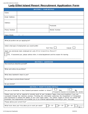 Lady Elliot Island Resort Recruitment Application Form